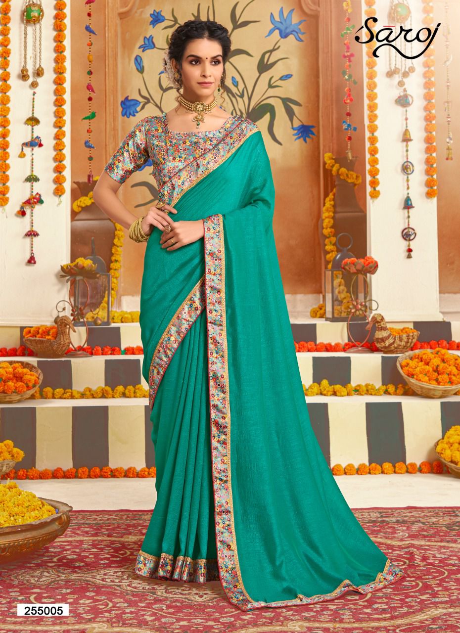 Saroj Divyaa Heavy Festive Wear Vichitra Silk With Border Lace Saree Collection